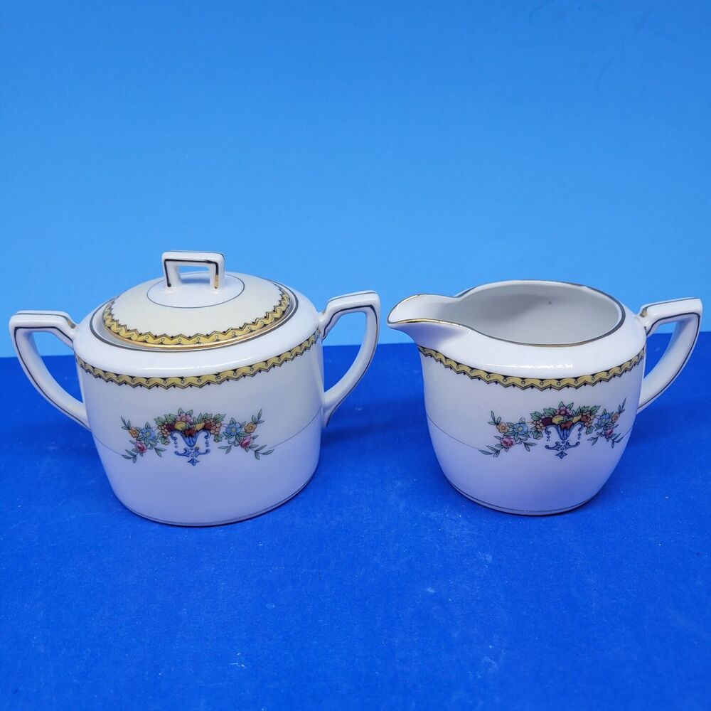 Noritake "M" Modjeska Creamer And Sugar Bowl With Matching Lid VGC c. 1920-1930s